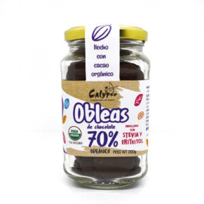 OBLEAS DE CHOCOLATE 70% CON STEVIA Y ERITRITOL 200G VIDRIO CALYPSO