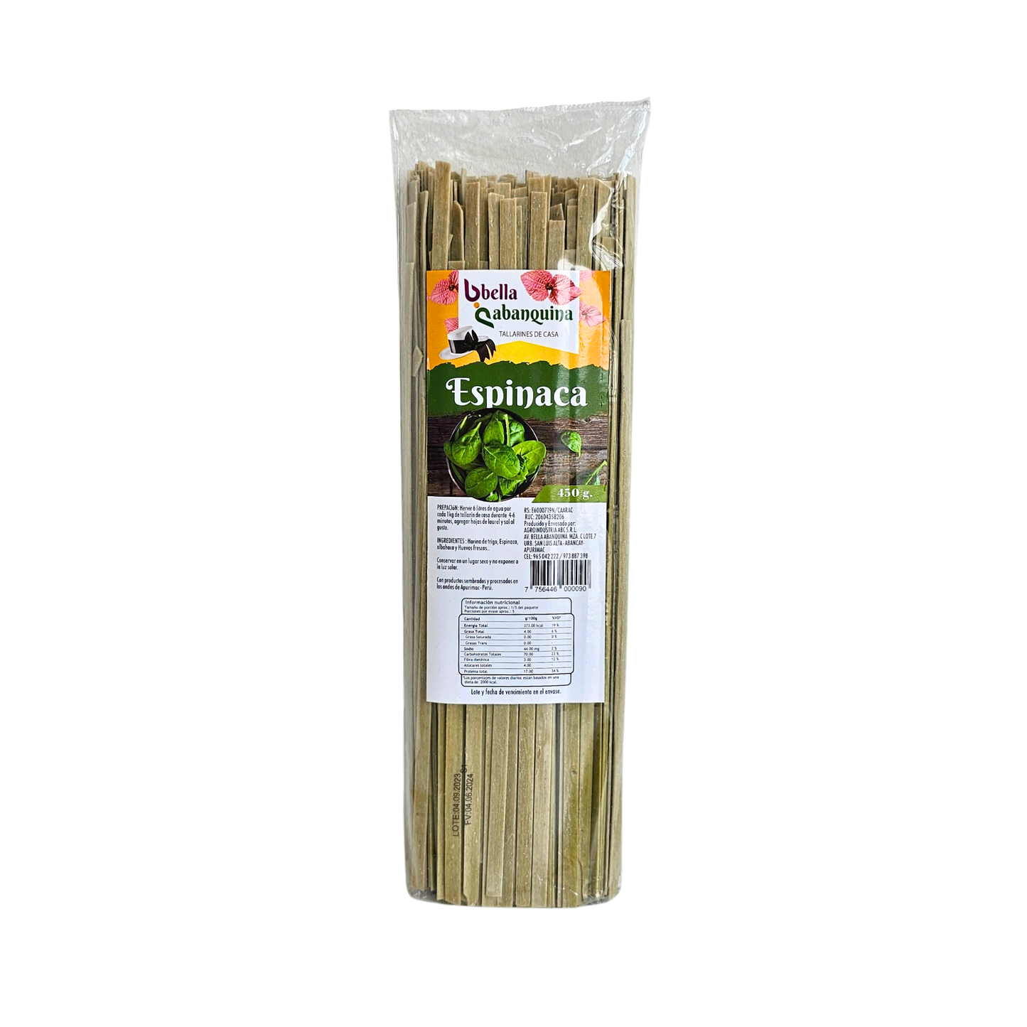 Tallarin con espinaca 450gr Bella abanquina