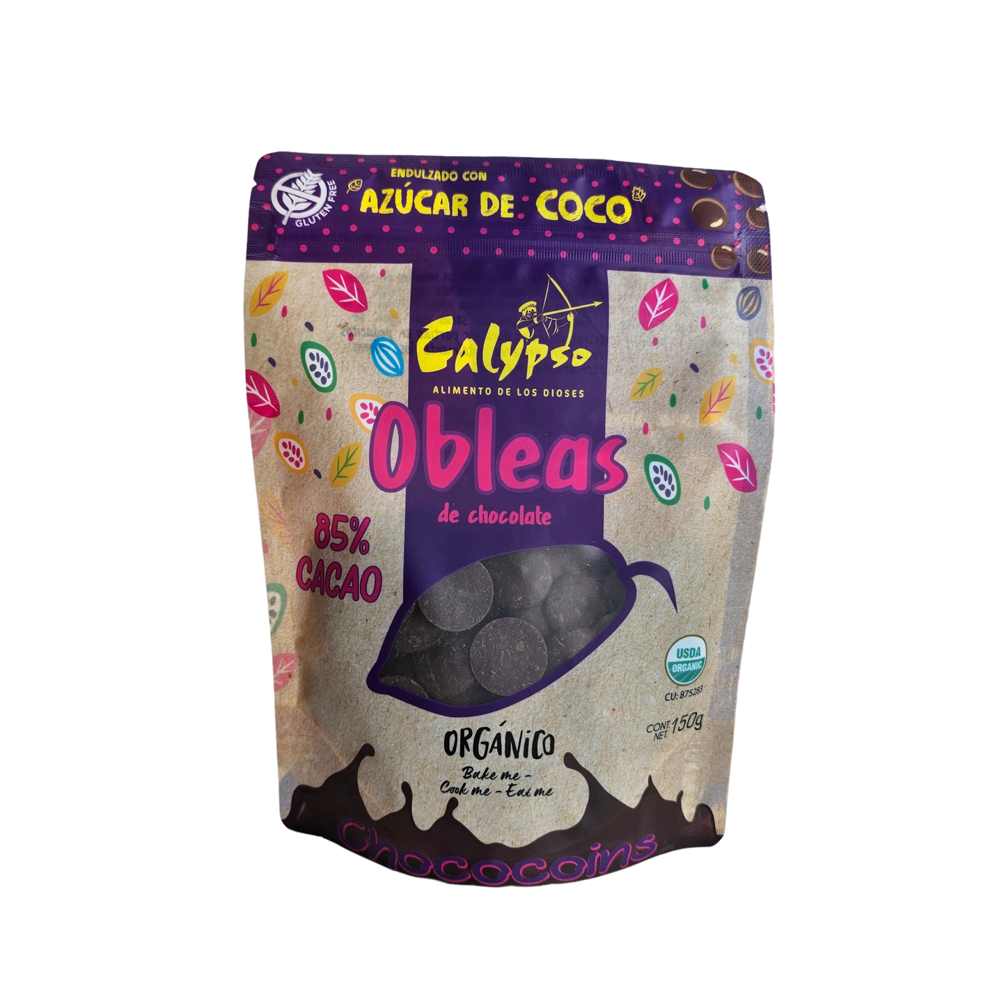 Obleas 85% cacao con azúcar de coco 150g Calypso