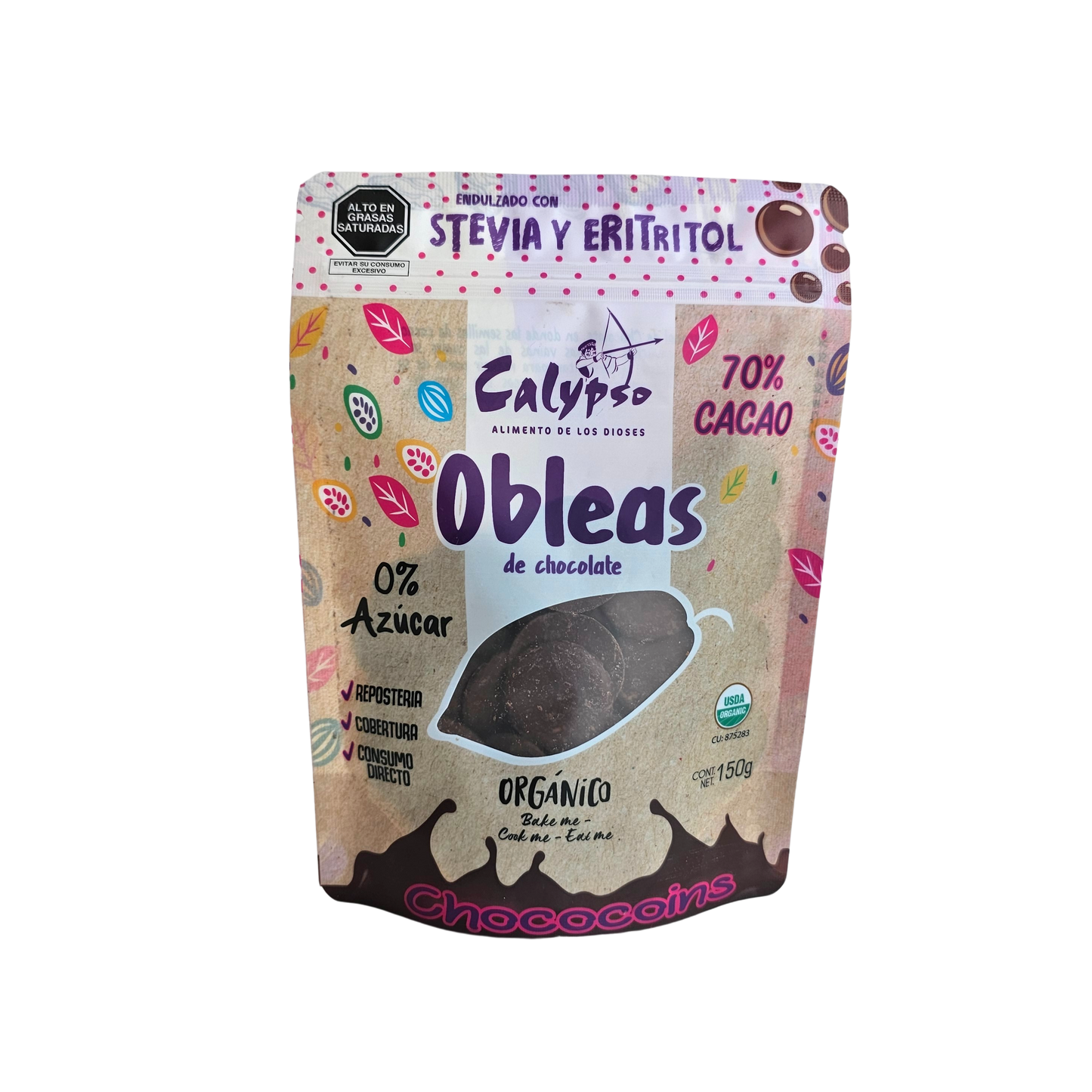 Obleas 70% cacao sin azúcar 150g Calypso