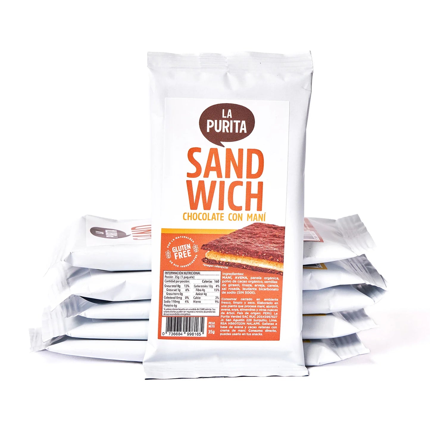 GALLETON DE CHOCOLATE RELLENO DE MANI 35G LA PURITA