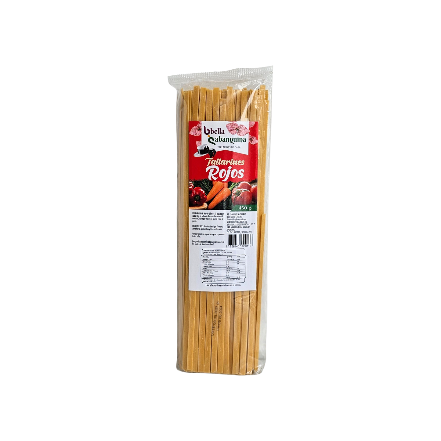 Tallarin rojo tomate 450gr Bella abanquina