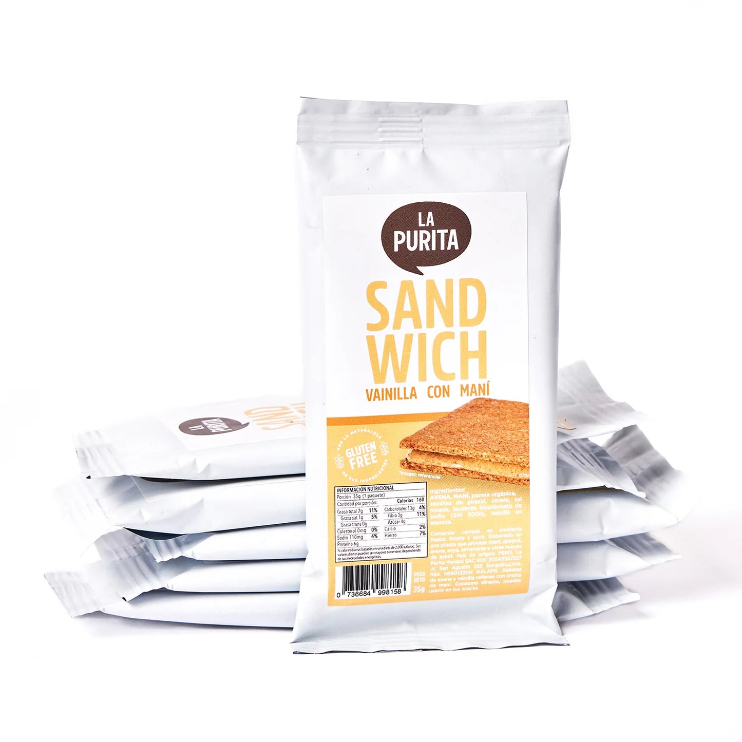 GALLETON VAINILLA RELLENA DE MANI SANDWICH 35G LA PURITA