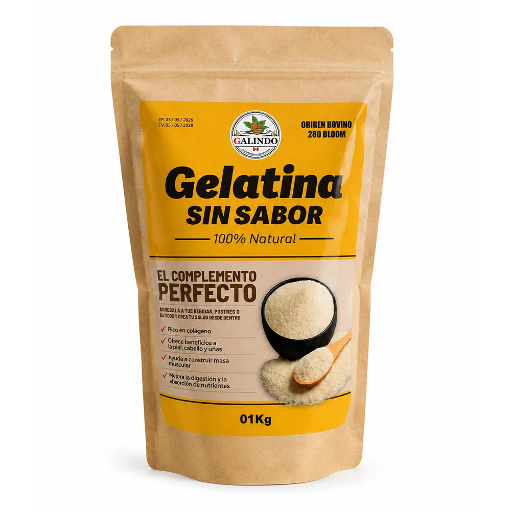 GELATINA SIN SABOR 1KG 100% ORIGEN BOVINO GALINDO